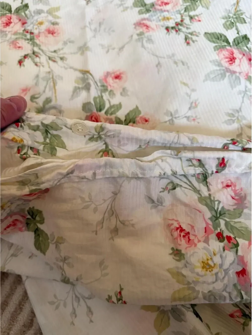 Ralph Lauren Meadow Way Twin Duvet Cover-Pink Roses on White-Cottage-Cotton 1990